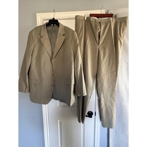 David Jacob Collezione Suit Mens 48L 42x33 Beige 100% Wool 2 Piece Jacket Pants